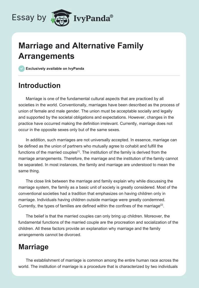 Marriage and Alternative Family Arrangements. Page 1