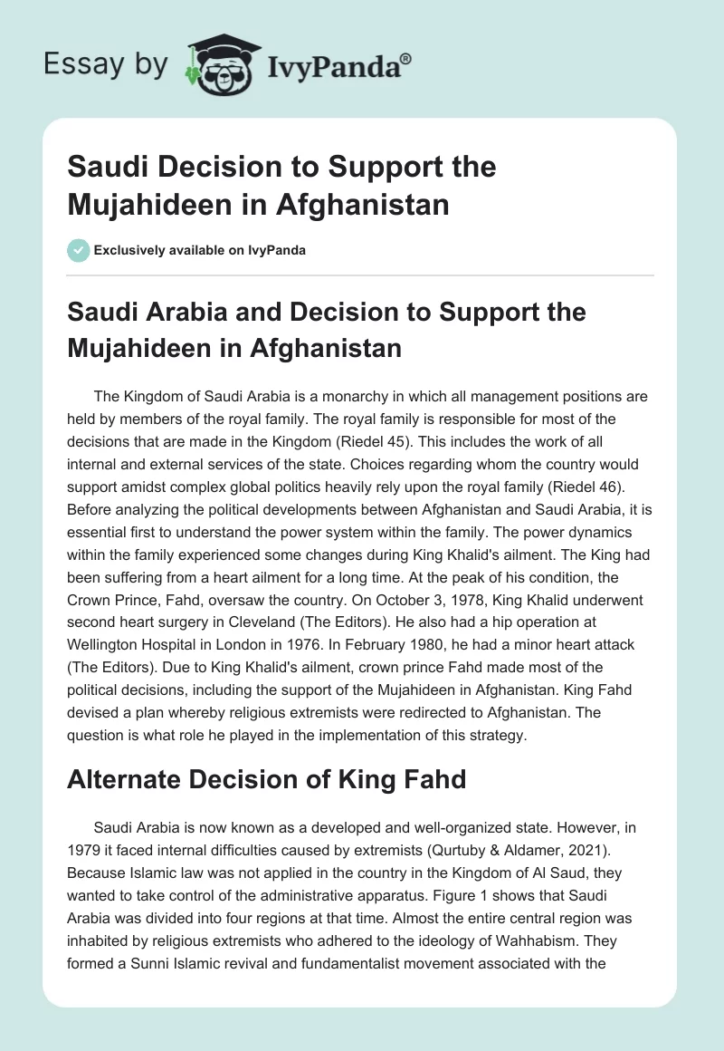 Saudi Decision to Support the Mujahideen in Afghanistan. Page 1