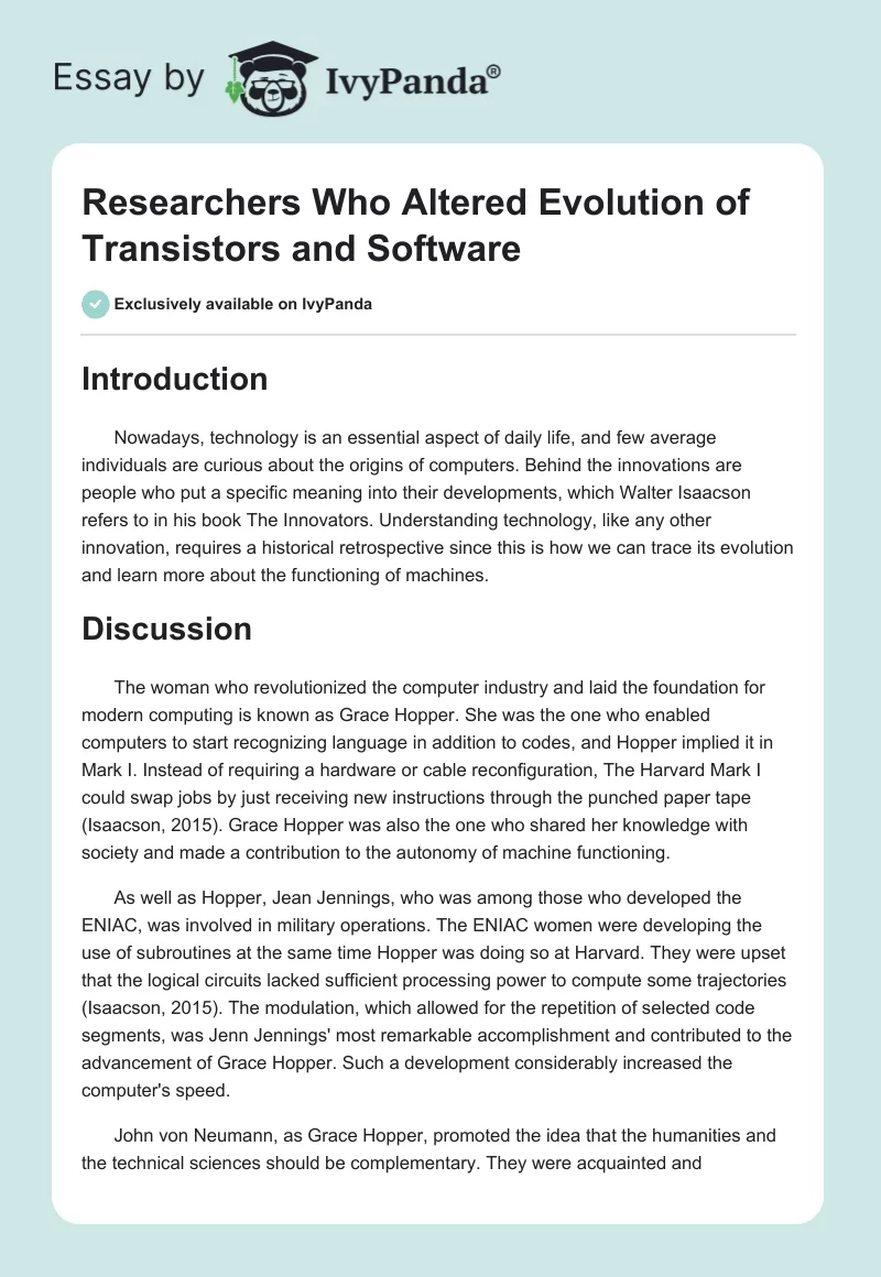 Researchers Who Altered Evolution of Transistors and Software. Page 1