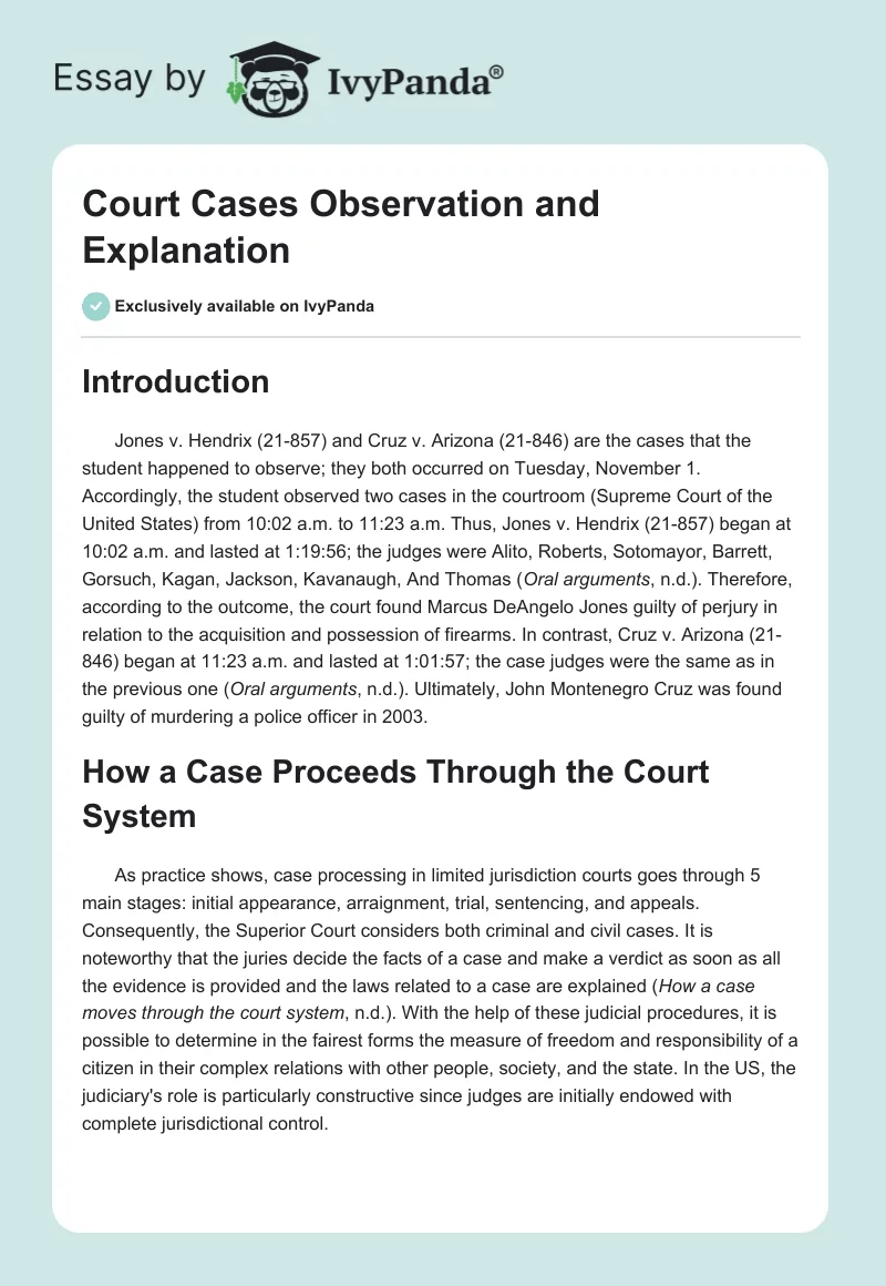 Court Cases Observation and Explanation. Page 1