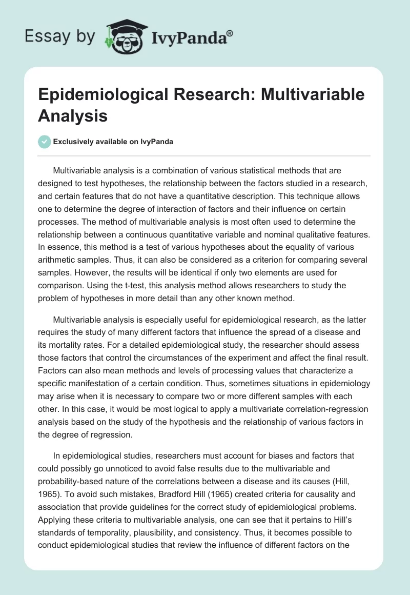Epidemiological Research: Multivariable Analysis. Page 1