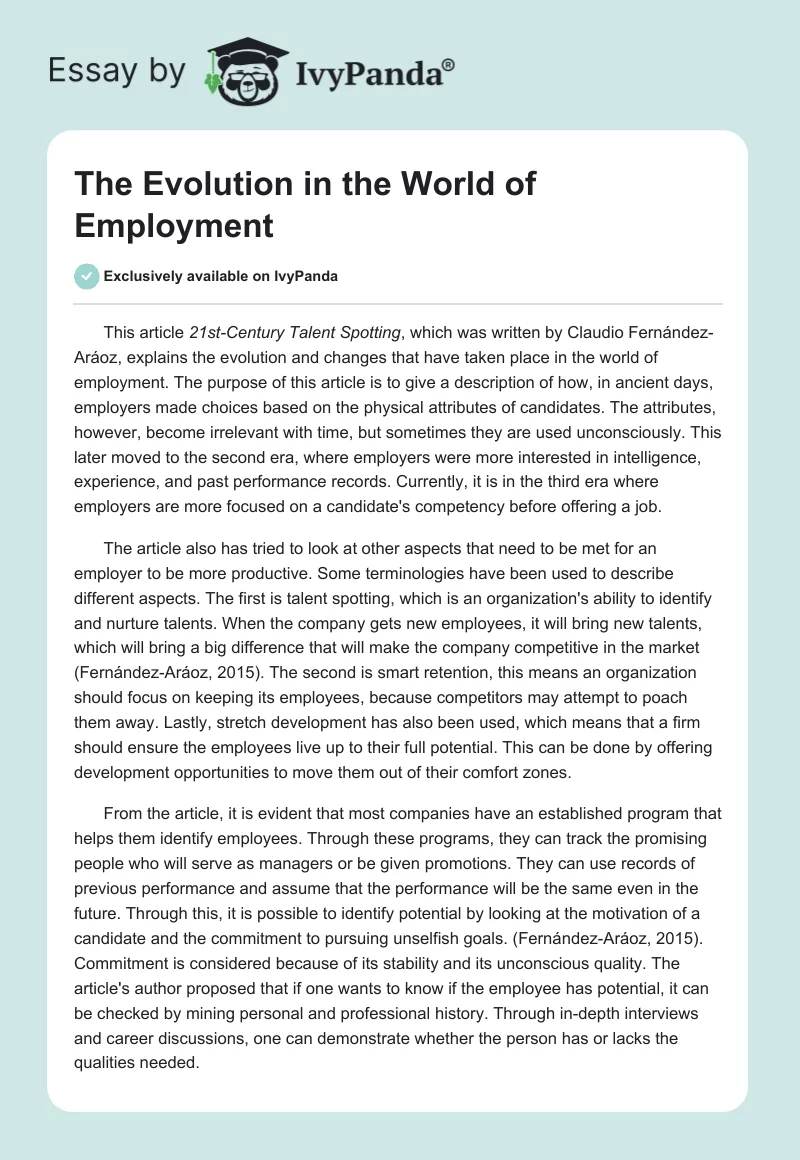The Evolution in the World of Employment. Page 1