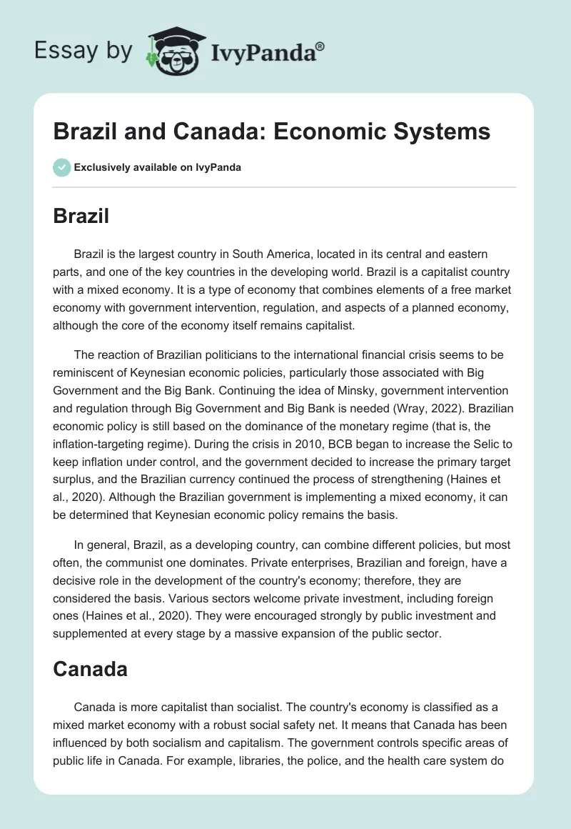 Brazil and Canada: Economic Systems. Page 1