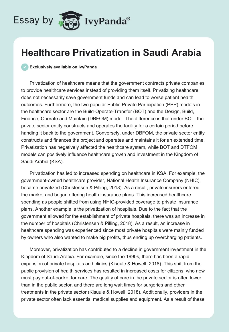 Healthcare Privatization in Saudi Arabia. Page 1