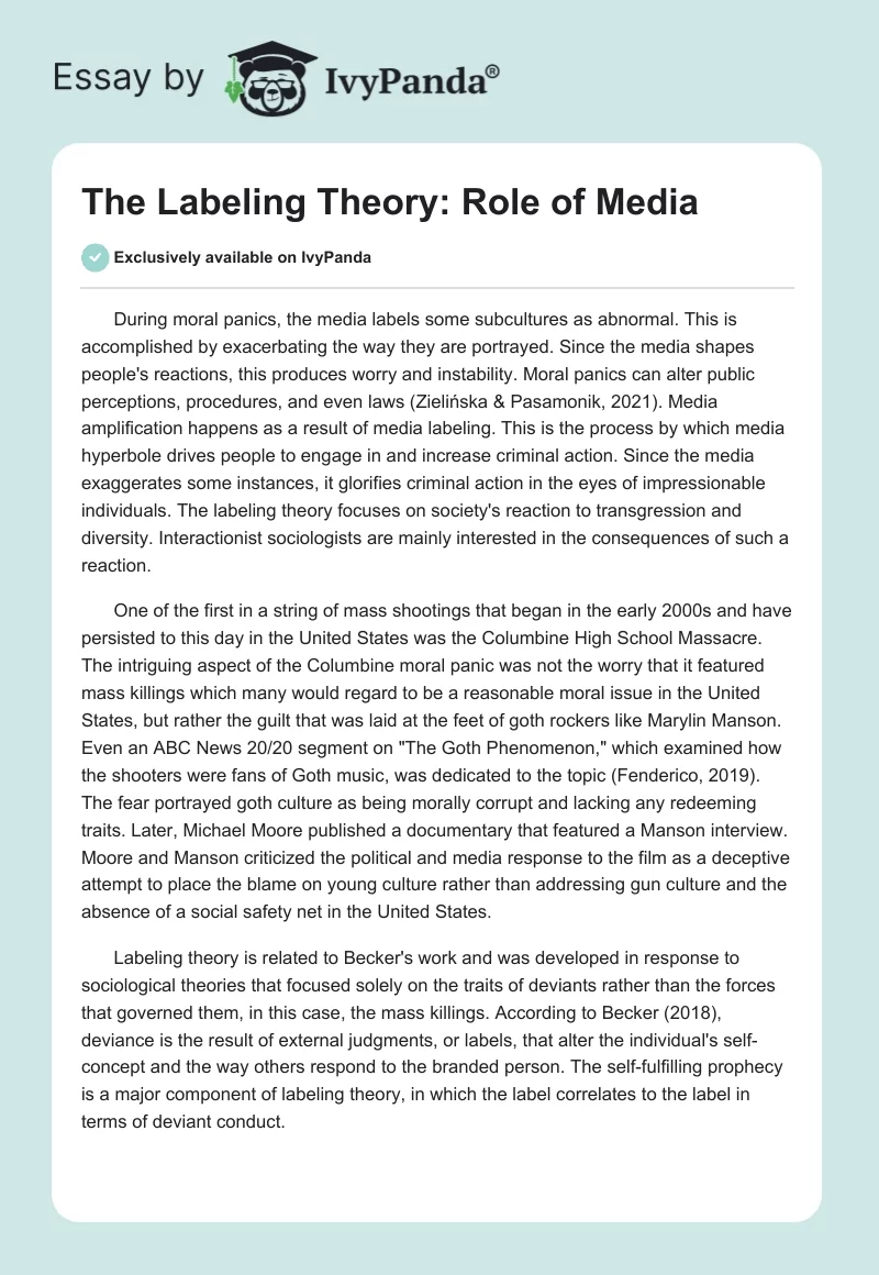 The Labeling Theory: Role of Media. Page 1