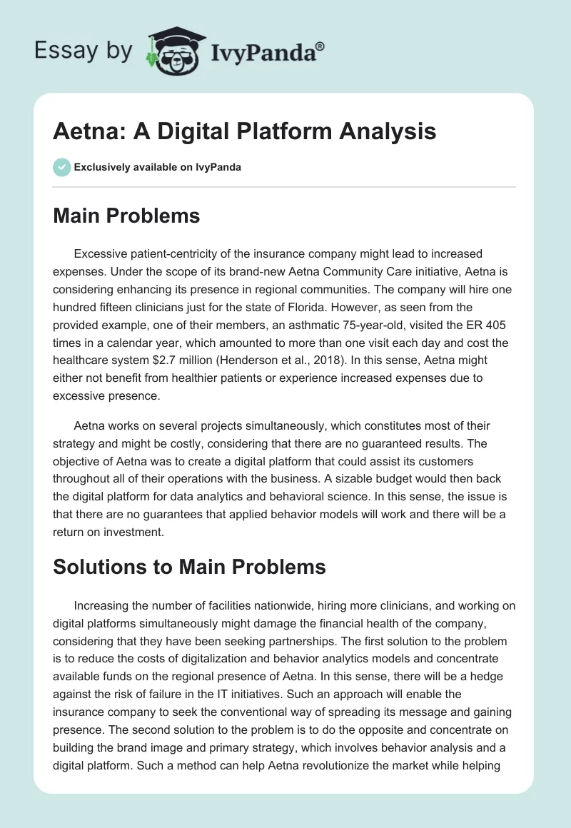 Aetna: A Digital Platform Analysis. Page 1