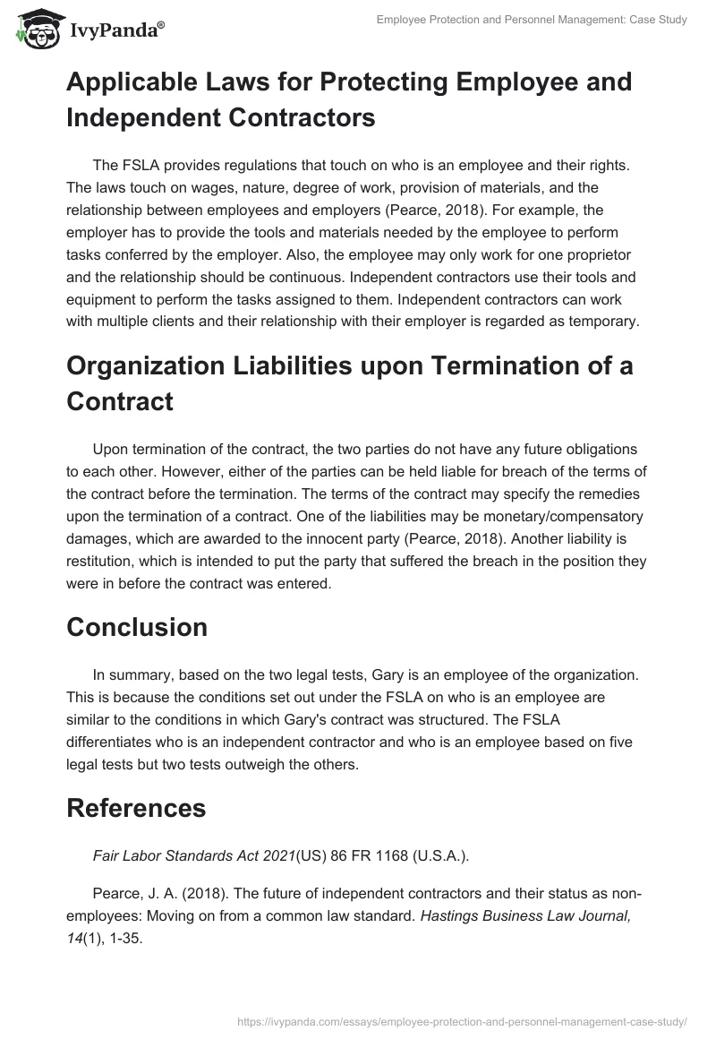 Employee Protection and Personnel Management: Case Study. Page 2