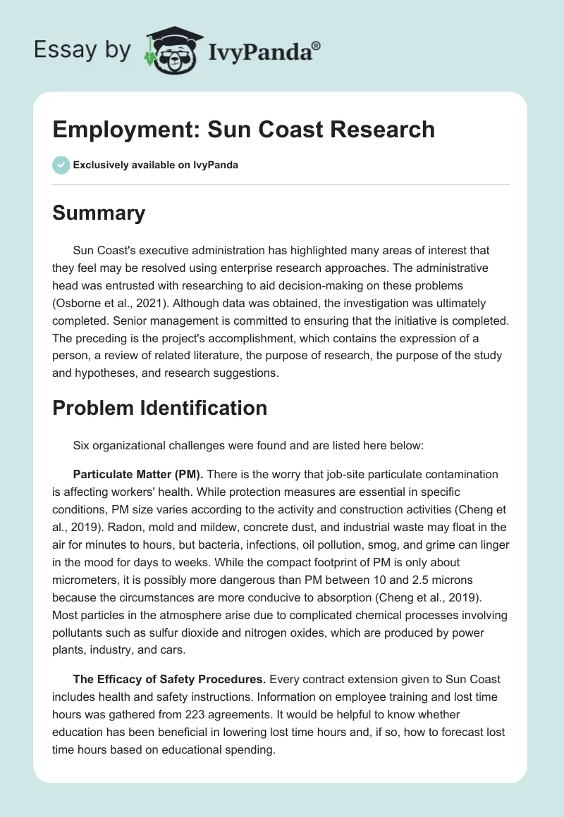 Employment: Sun Coast Research. Page 1