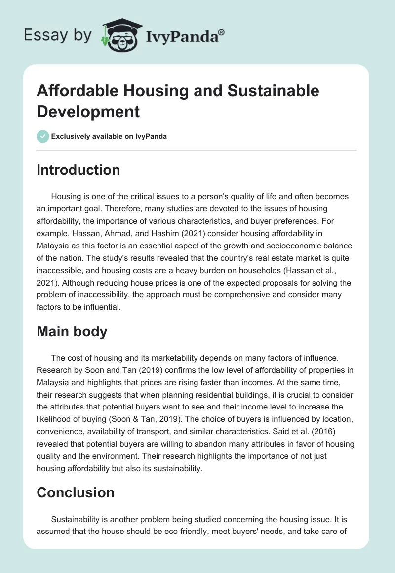 Affordable Housing and Sustainable Development. Page 1