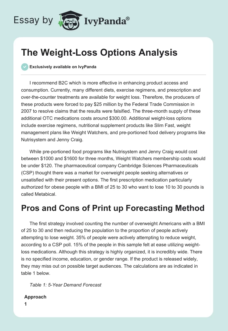 The Weight-Loss Options Analysis. Page 1