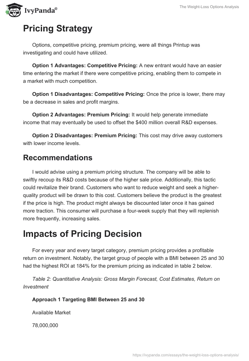 The Weight-Loss Options Analysis. Page 5