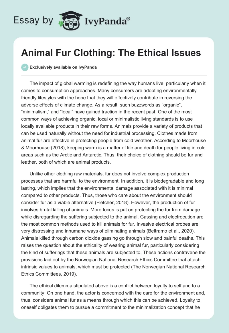Animal Fur Clothing: The Ethical Issues. Page 1