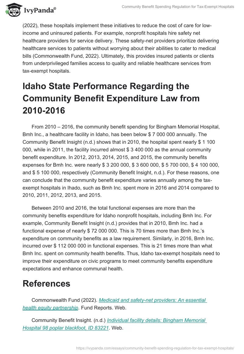 Community Benefit Spending Regulation for Tax-Exempt Hospitals. Page 3