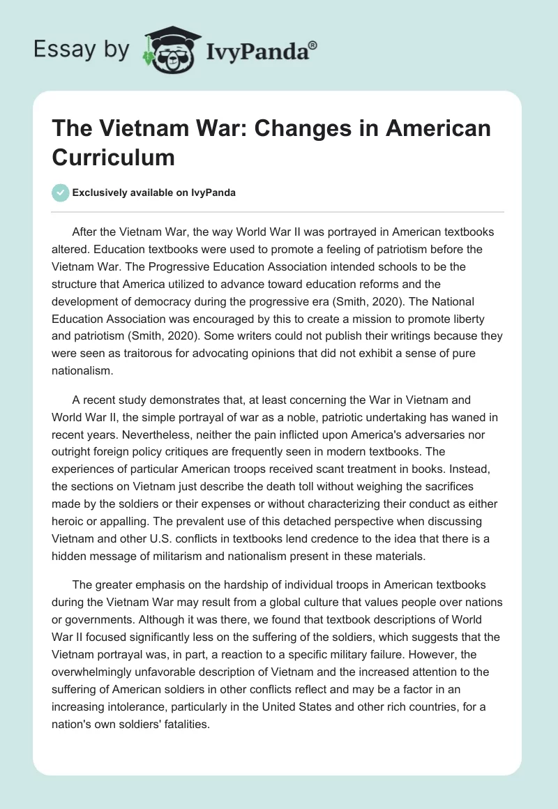 The Vietnam War: Changes in American Curriculum. Page 1
