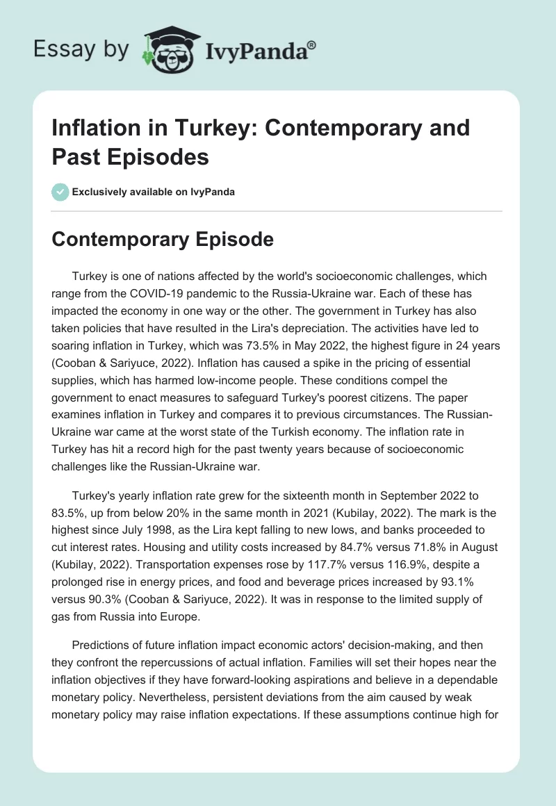 Inflation in Turkey: Contemporary and Past Episodes. Page 1