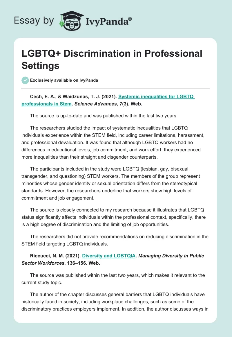 LGBTQ+ Discrimination in Professional Settings. Page 1