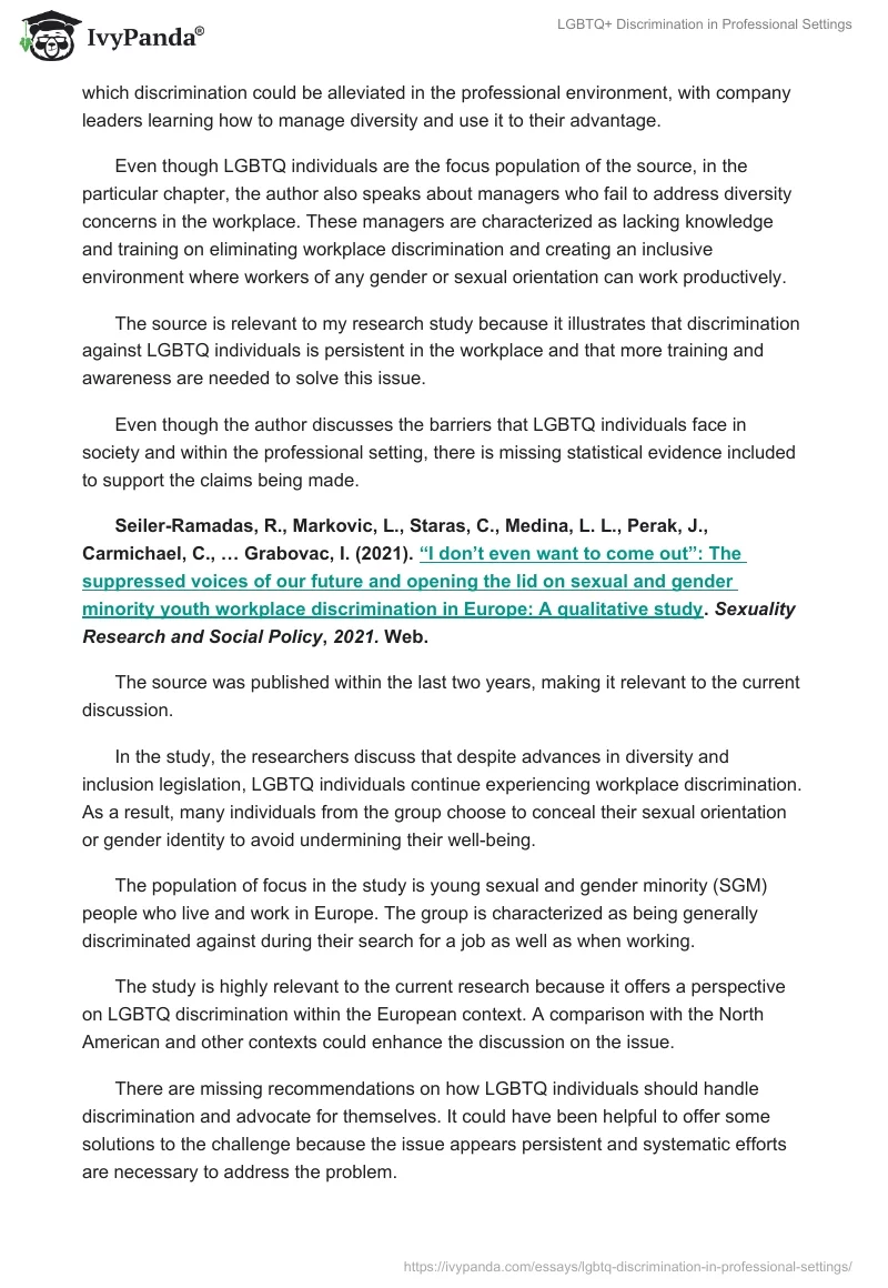 LGBTQ+ Discrimination in Professional Settings. Page 2