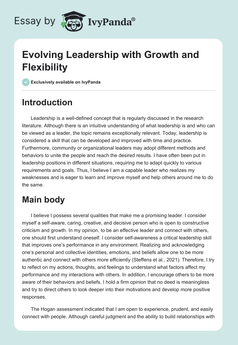 Evolving Leadership with Growth and Flexibility. Page 1