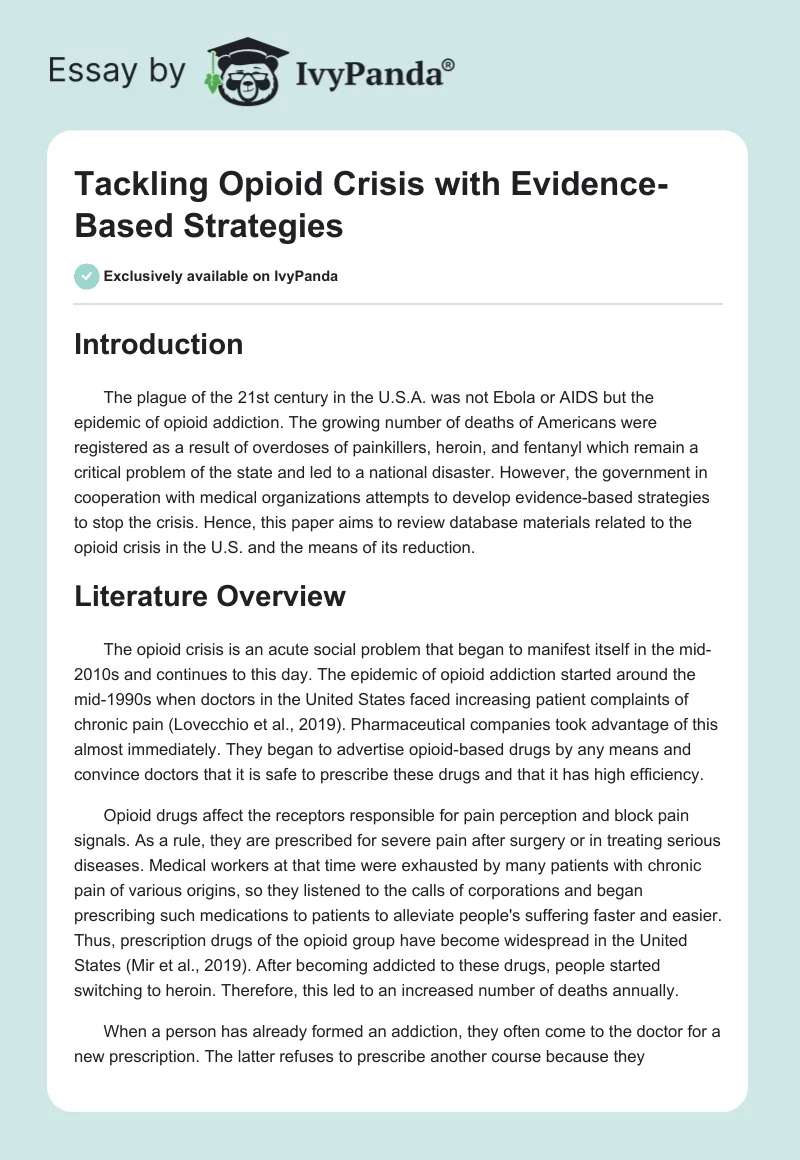 Tackling Opioid Crisis with Evidence-Based Strategies. Page 1