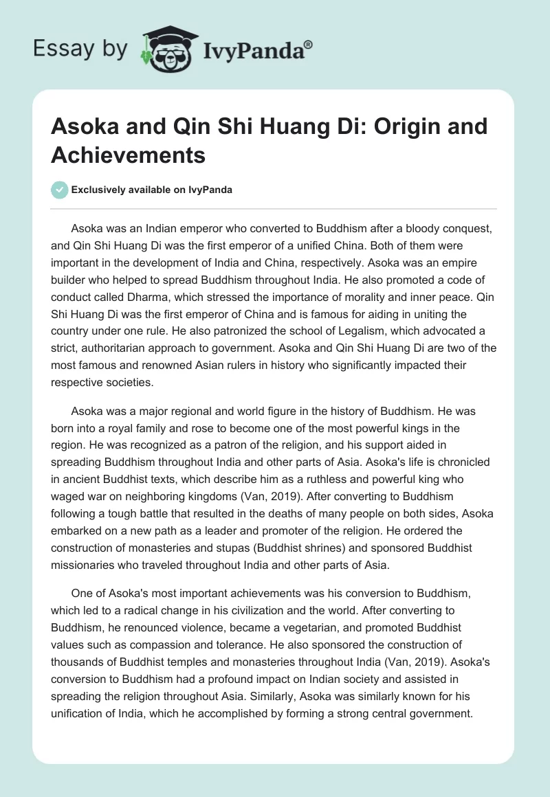Asoka and Qin Shi Huang Di: Origin and Achievements. Page 1