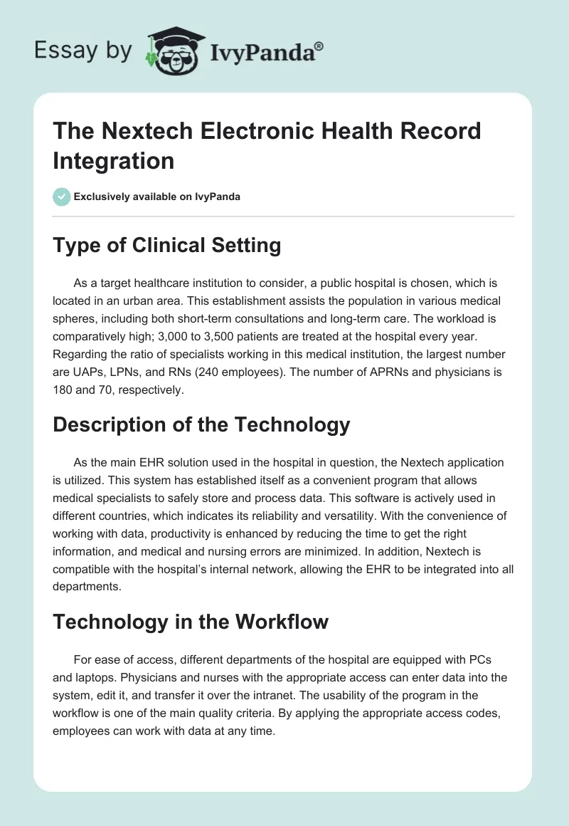 The Nextech Electronic Health Record Integration. Page 1