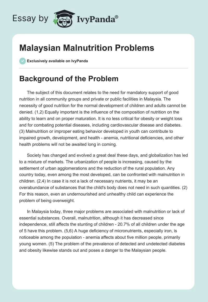 Malaysian Malnutrition Problems. Page 1