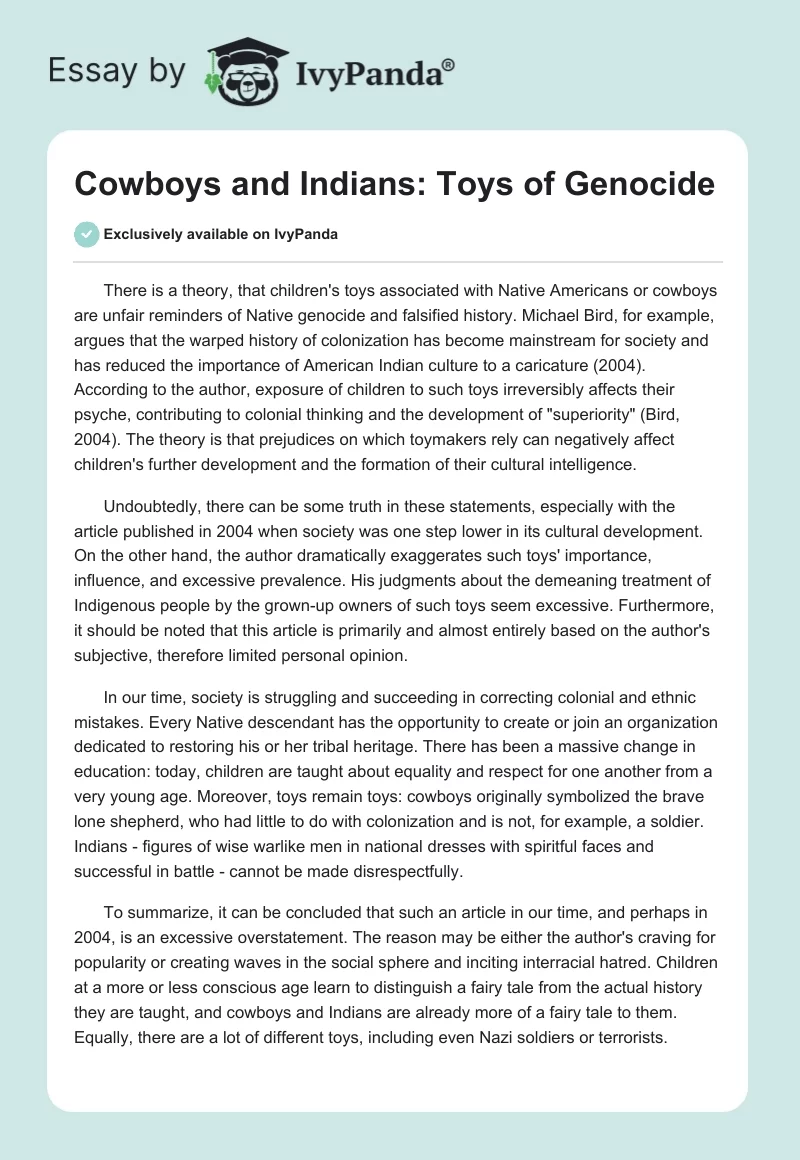 Cowboys and Indians: Toys of Genocide. Page 1