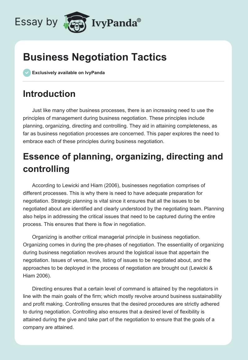 Business Negotiation Tactics. Page 1