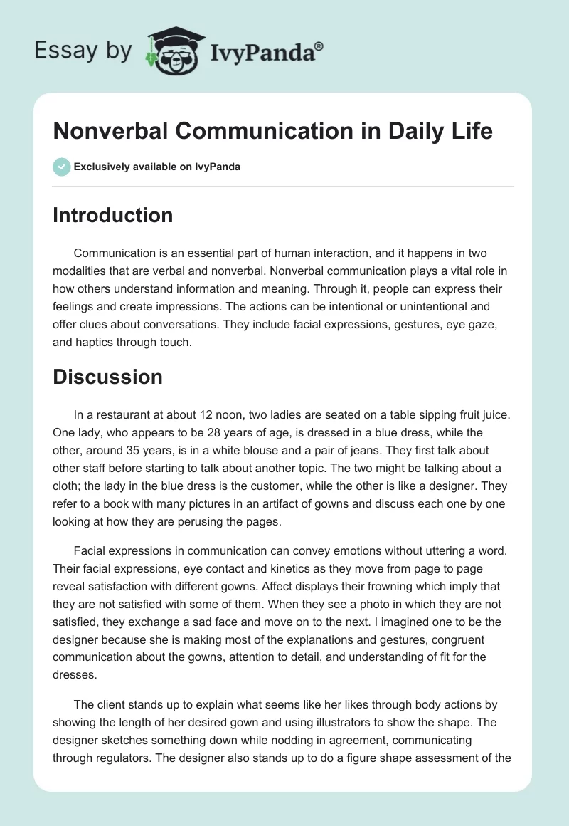 Nonverbal Communication in Daily Life. Page 1