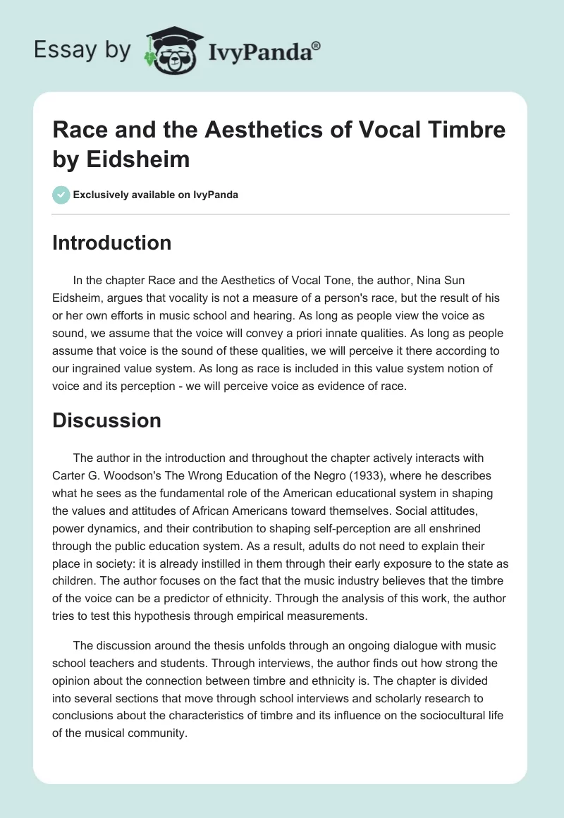 Race and the Aesthetics of Vocal Timbre by Eidsheim. Page 1