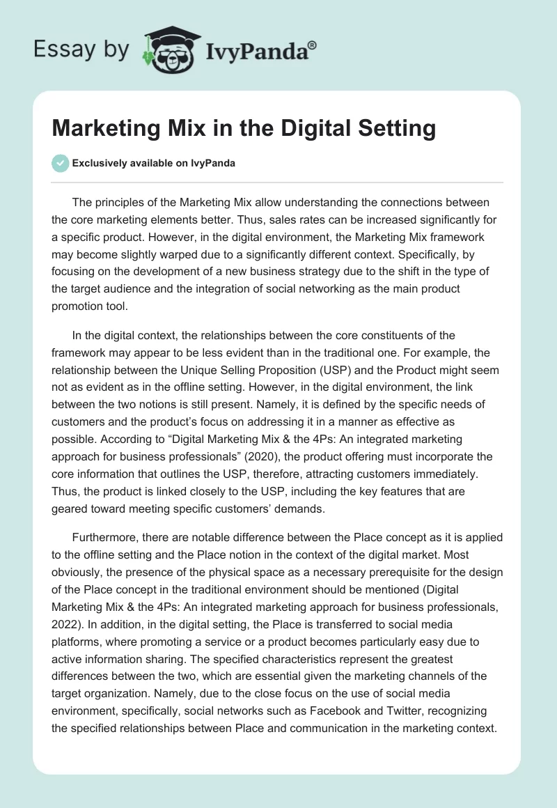 Marketing Mix in the Digital Setting. Page 1