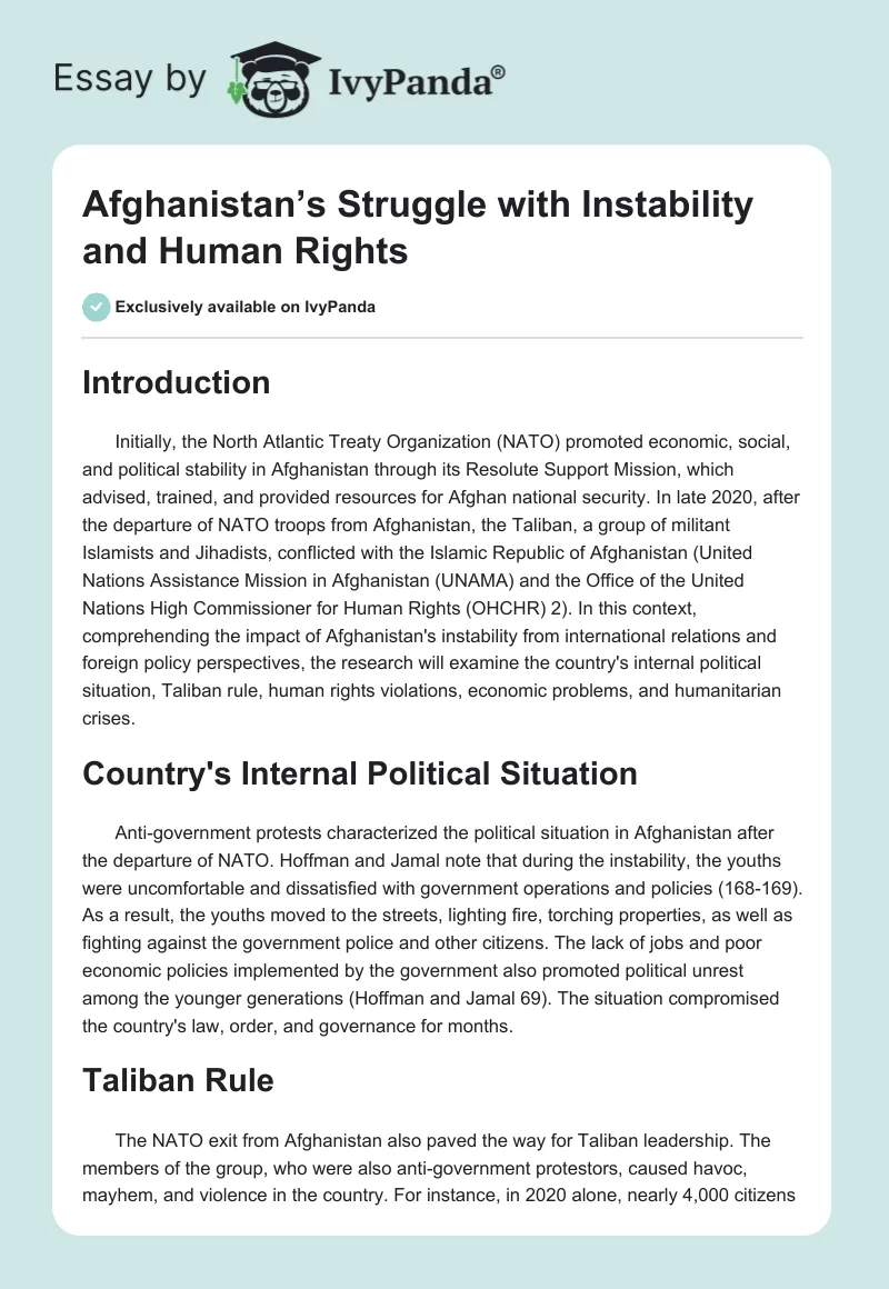 Afghanistan’s Struggle with Instability and Human Rights. Page 1
