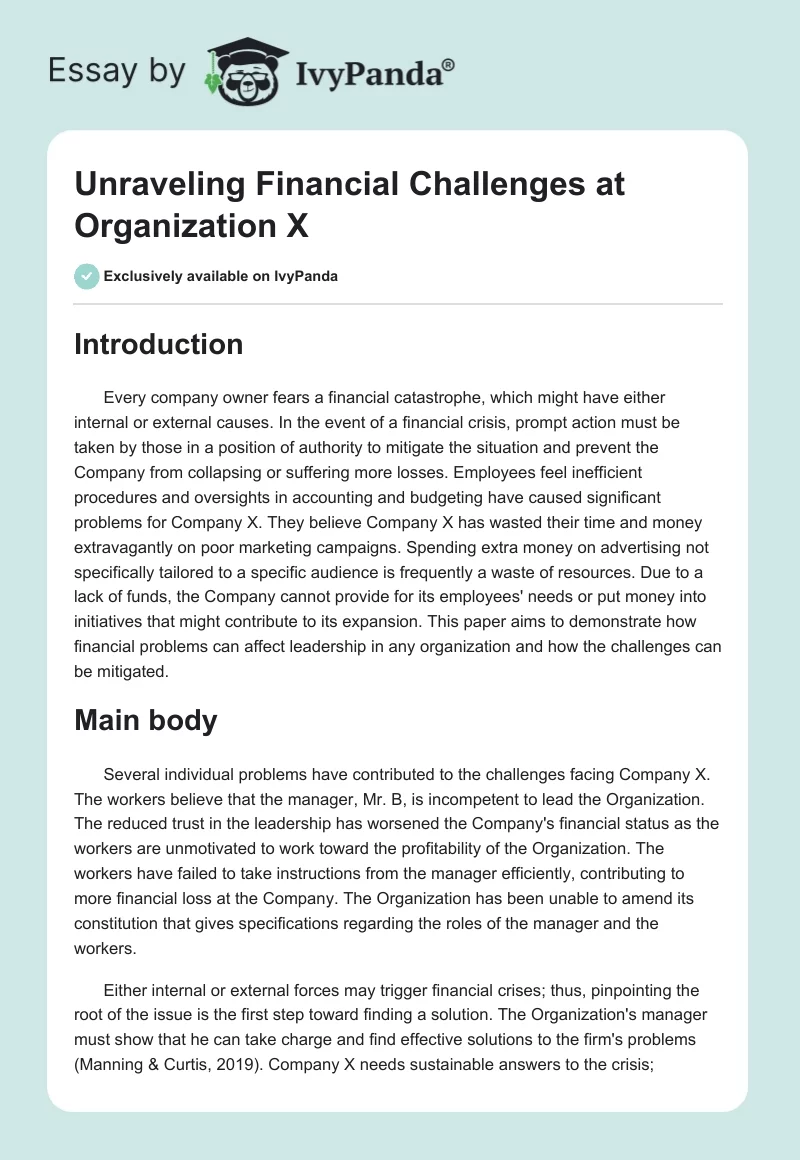 Unraveling Financial Challenges at Organization X. Page 1