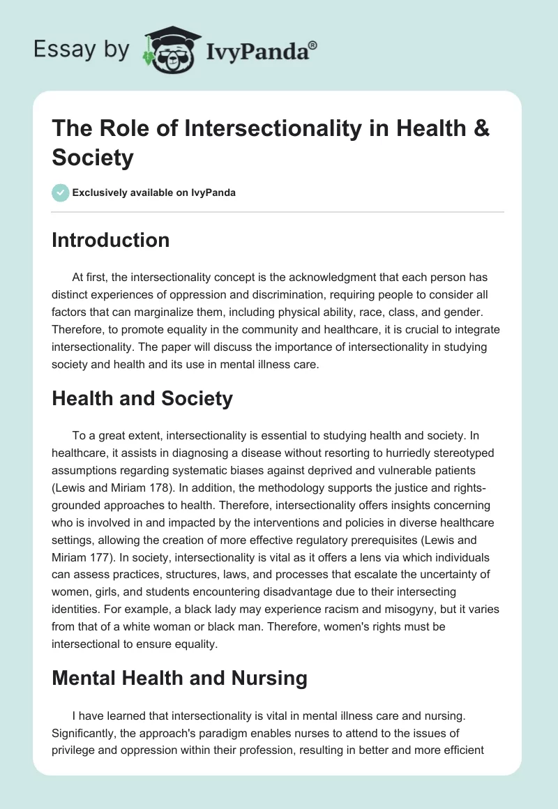 The Role of Intersectionality in Health & Society. Page 1