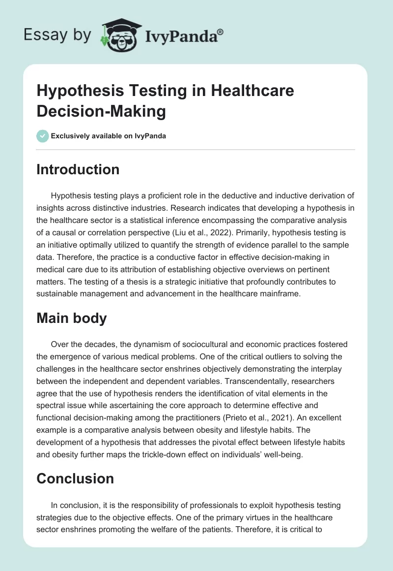 Hypothesis Testing in Healthcare Decision-Making. Page 1