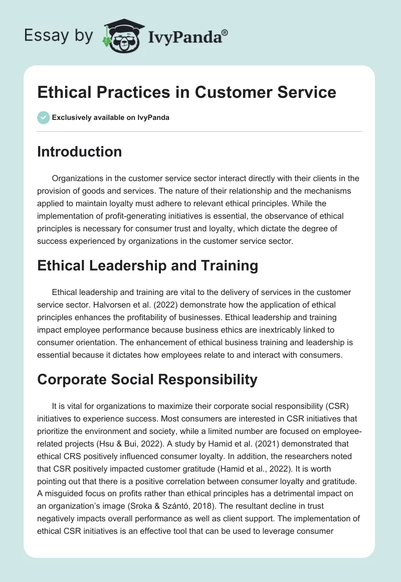 Ethical Practices in Customer Service. Page 1