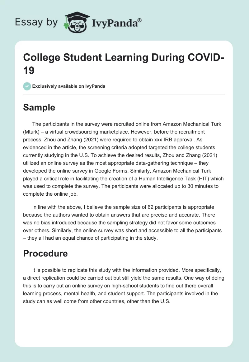 College Student Learning During COVID-19. Page 1