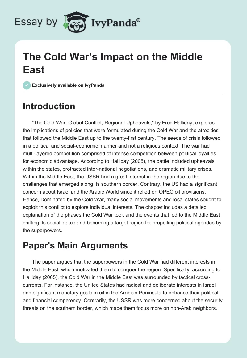 The Cold War’s Impact on the Middle East. Page 1