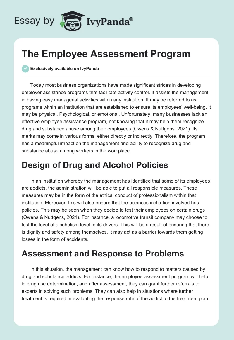 The Employee Assessment Program. Page 1