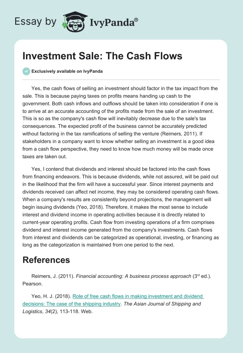 Investment Sale: The Cash Flows. Page 1