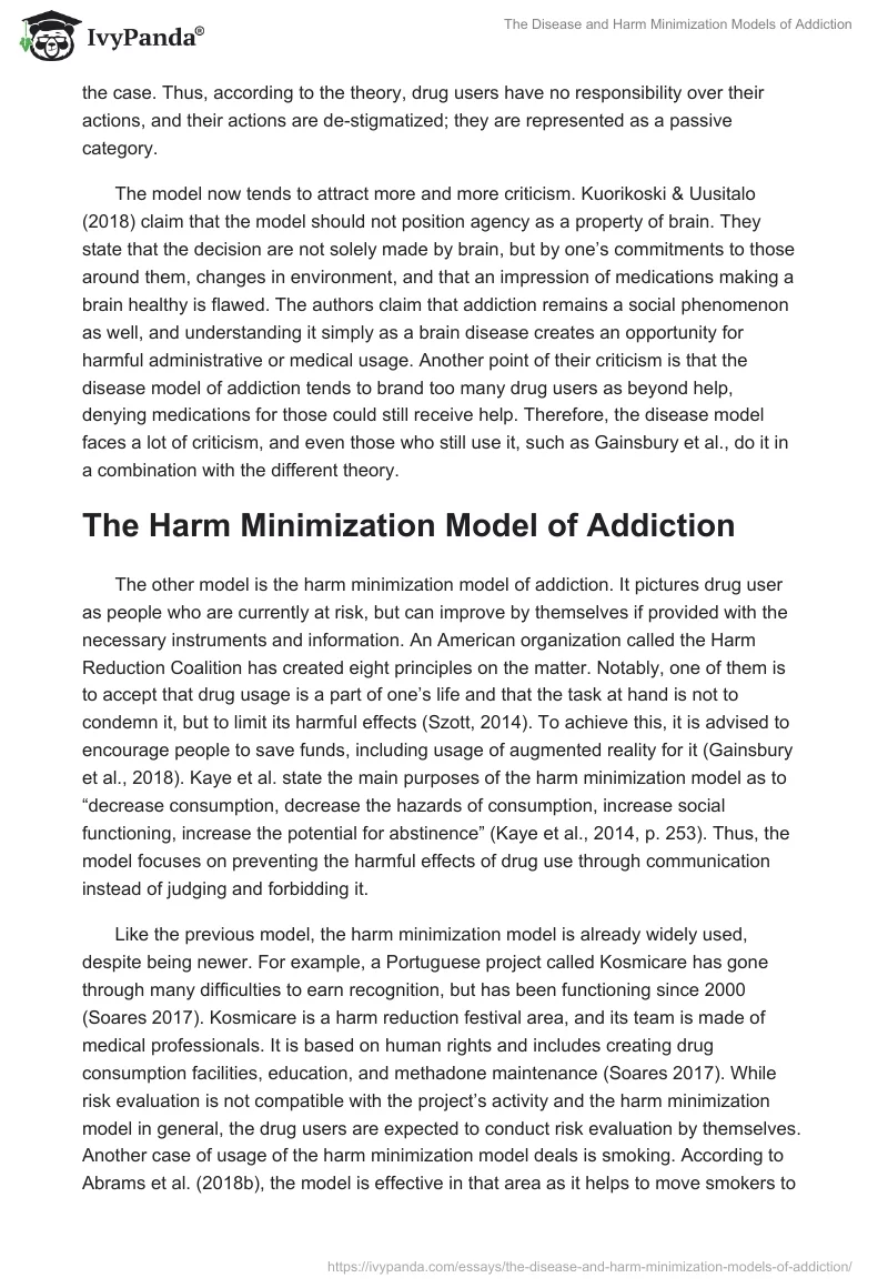 The Disease and Harm Minimization Models of Addiction. Page 2