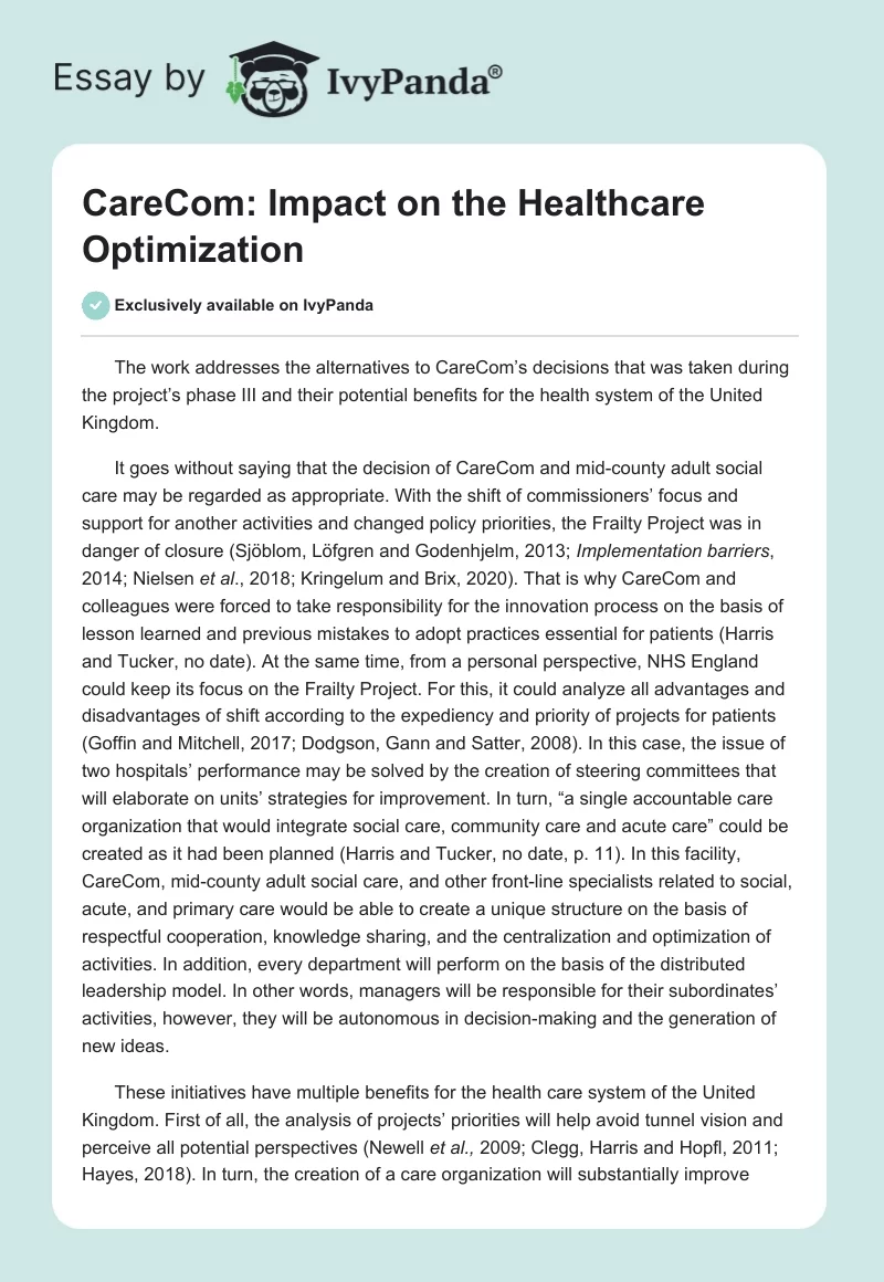 CareCom: Impact on the Healthcare Optimization. Page 1