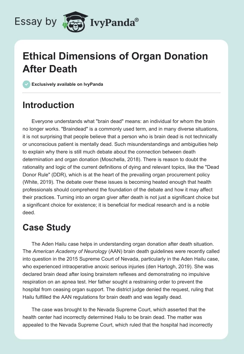 Ethical Dimensions of Organ Donation After Death. Page 1