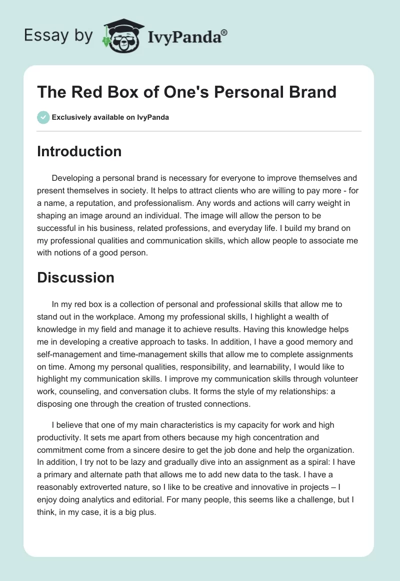 The "Red Box" of One's Personal Brand. Page 1