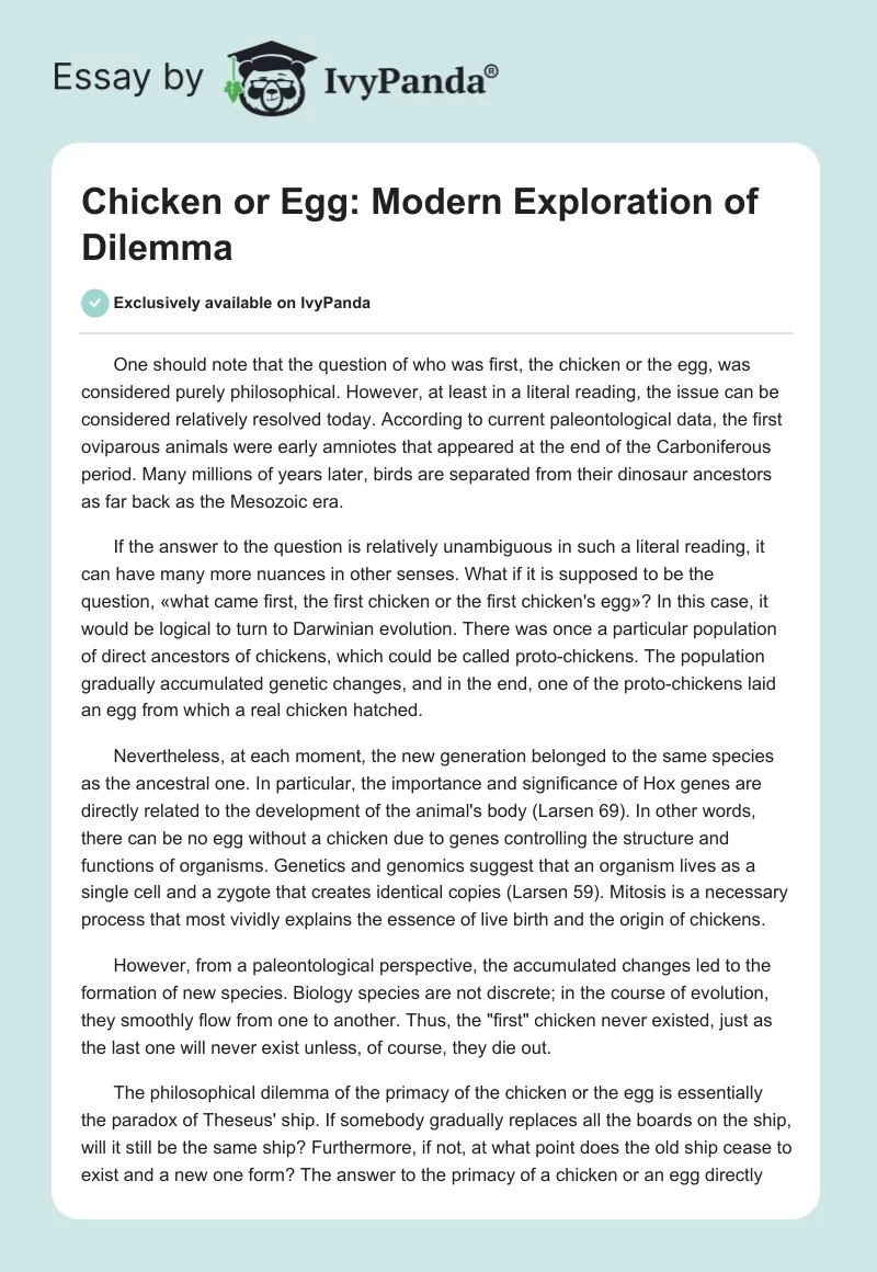 Chicken or Egg: Modern Exploration of Dilemma. Page 1