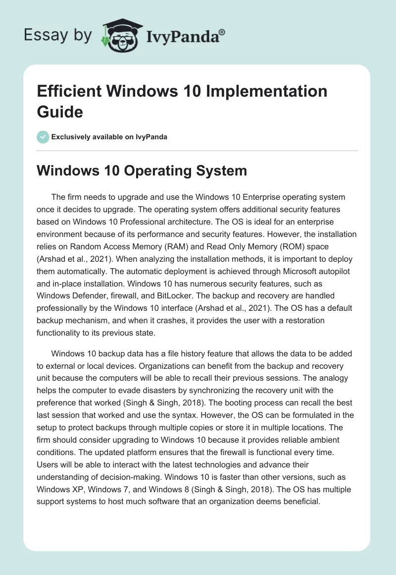 Efficient Windows 10 Implementation Guide. Page 1