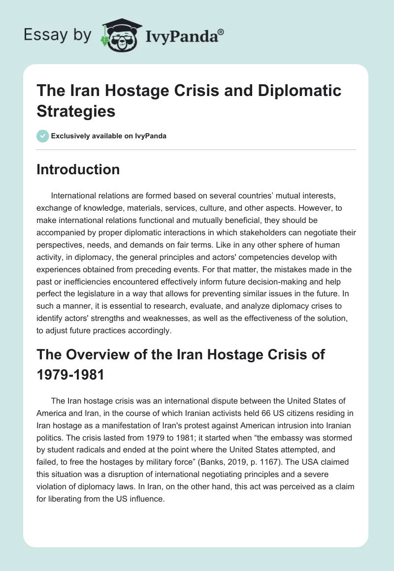 The Iran Hostage Crisis and Diplomatic Strategies. Page 1