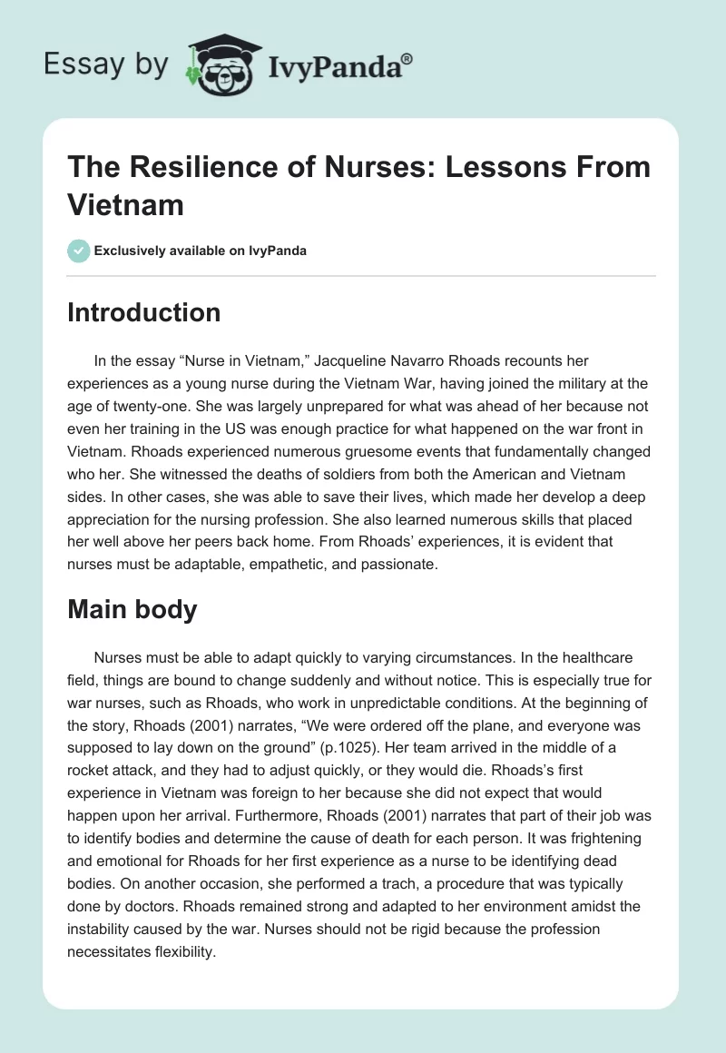 The Resilience of Nurses: Lessons From Vietnam. Page 1