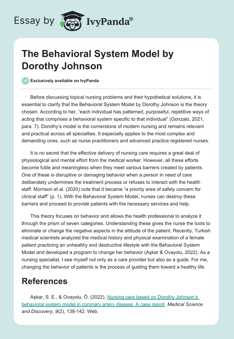 The Behavioral System Model by Dorothy Johnson. Page 1