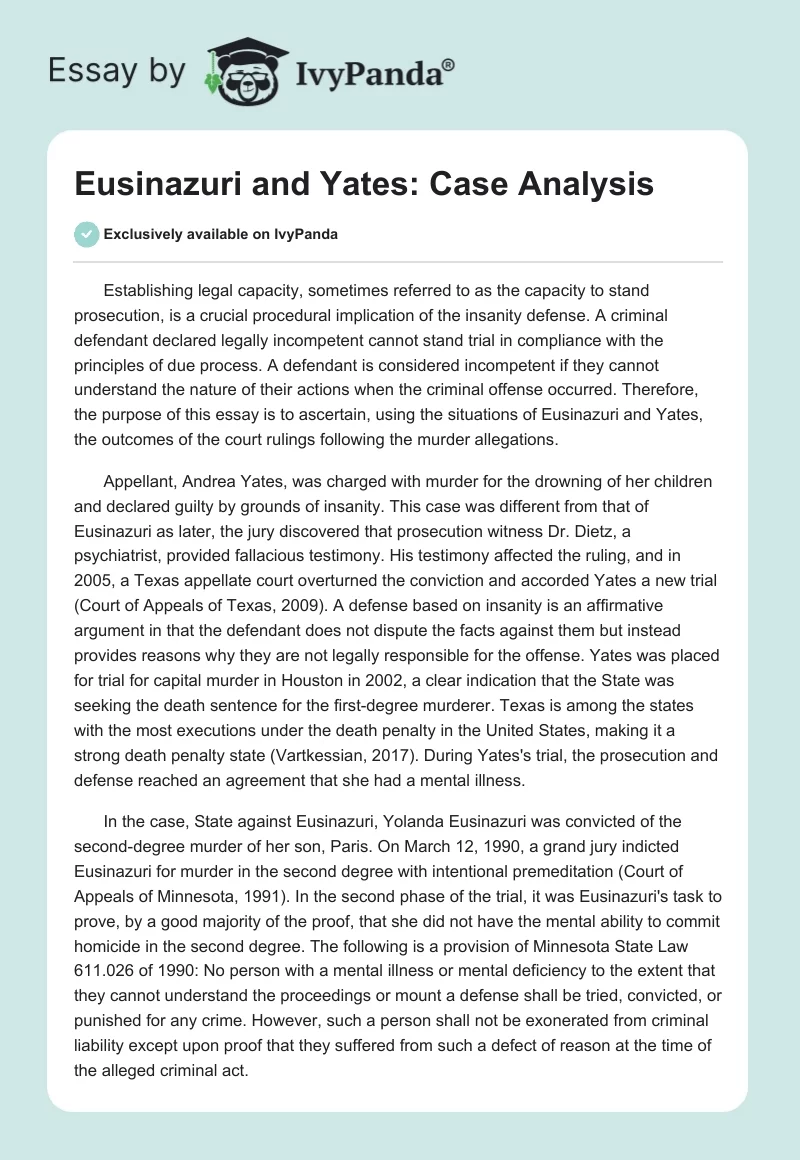 Eusinazuri and Yates: Case Analysis. Page 1